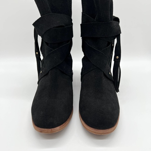 SEE BY CHLOE Suede Ankle Boots Womens 38.5 Black Studded Ankle Wrap Slouch - Picture 3 of 10
